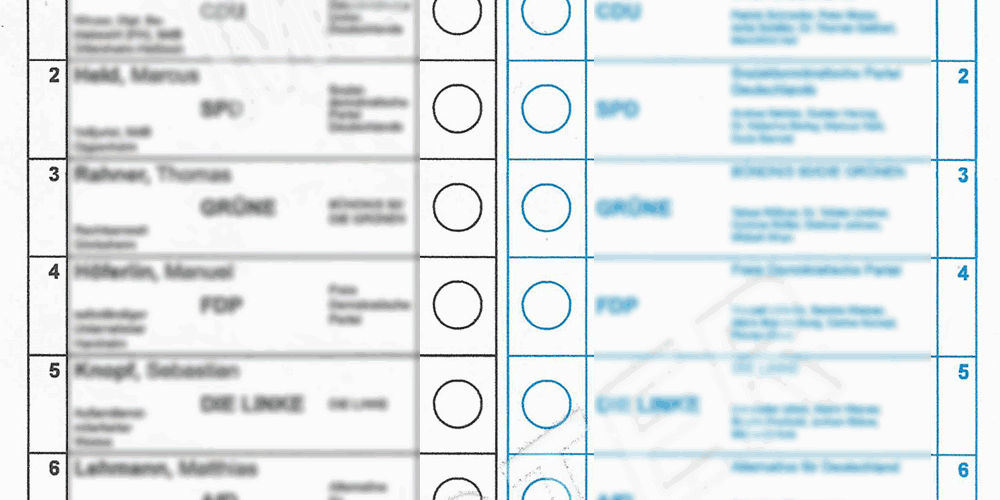 Wahlzettel zur Bundestags-Wahl