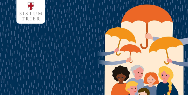 Menschen finden Schutz unter Schirmen