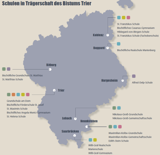 Bistumskarte mit Schulstandorten Bistumsschulen