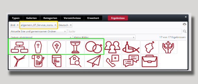 Man sieht den Screenshot der verschiedenen Service-Icons. Die neuen sind grün umrandet