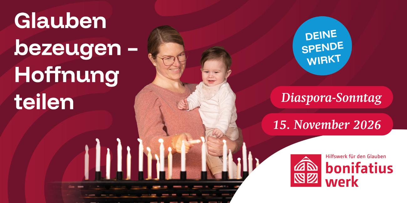 Plakat des Bonifatiuswerkes mit dem es für die Disapora-Sonntag wirbt