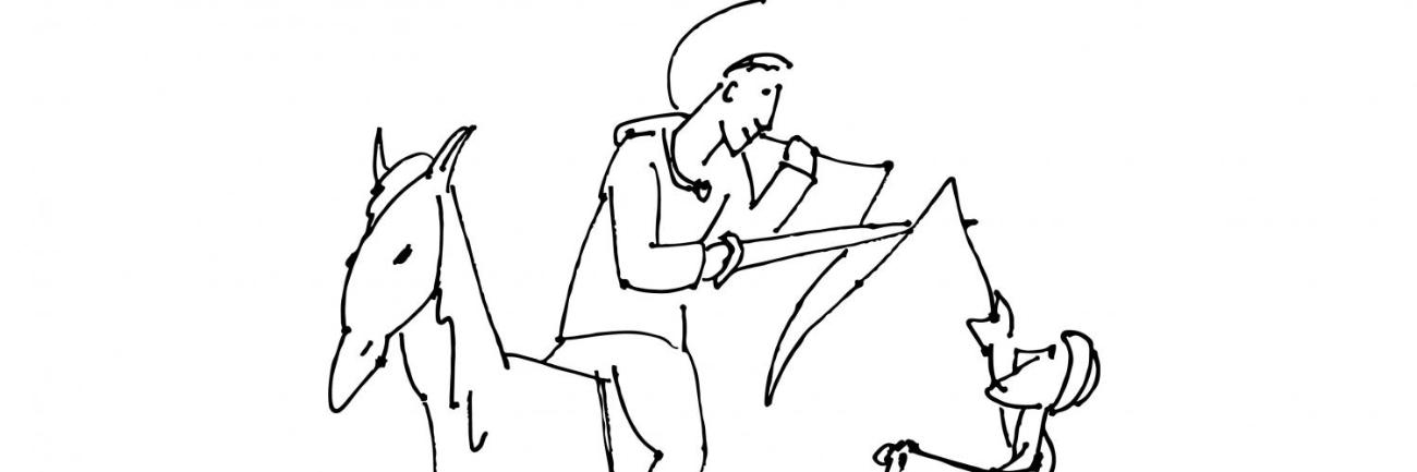 Eine Zeichnung mit Sankt Martin und dem Bettler