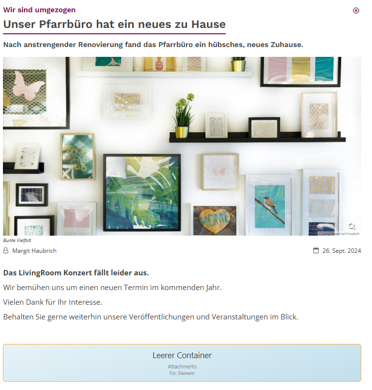 Unten auf der Seite befindet sich ein leerer blauer Container.
