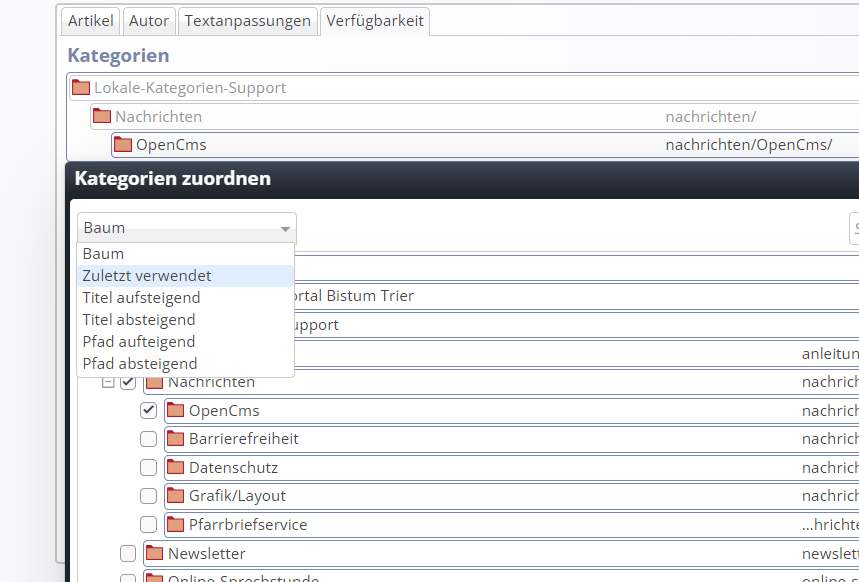 Screenshot Kategorie zuletzt verwendet