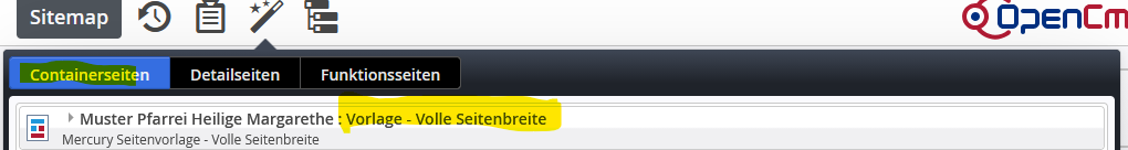 Nehmen Sie für eine neue Unterseite bitte immer die Vorlage 'volle Seitenbreite'.