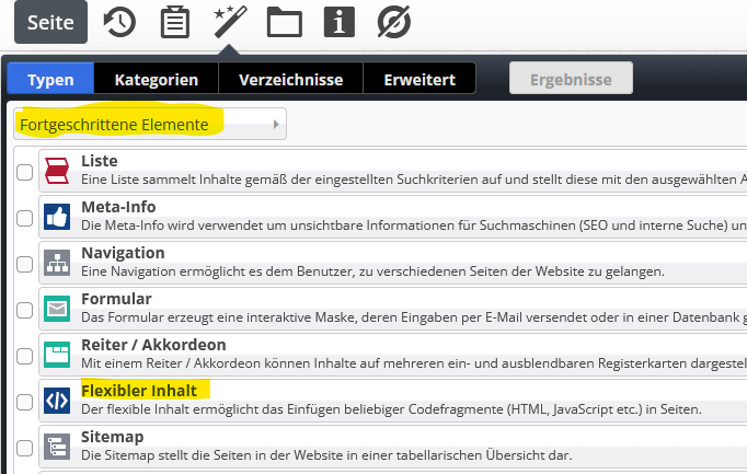 Das Element 'flexibler Inhalt' finden Sie bei den 'fortgeschrittenen Elementen'.