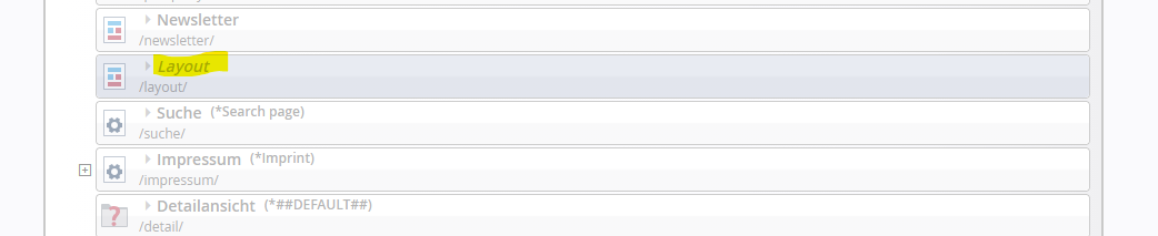 Die Layout-Seite finden Sie über die Sitemap