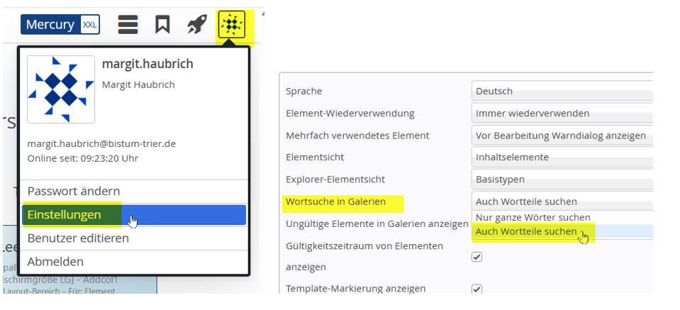 Screenshot Wortteilsuche