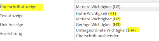 Die Überschriftenhierarchie, zu finden unter dem Einstellungsrädchen (c) Margit Haubrich Die Überschriftenhierarchie, zu finden unter dem Einstellungsrädchen