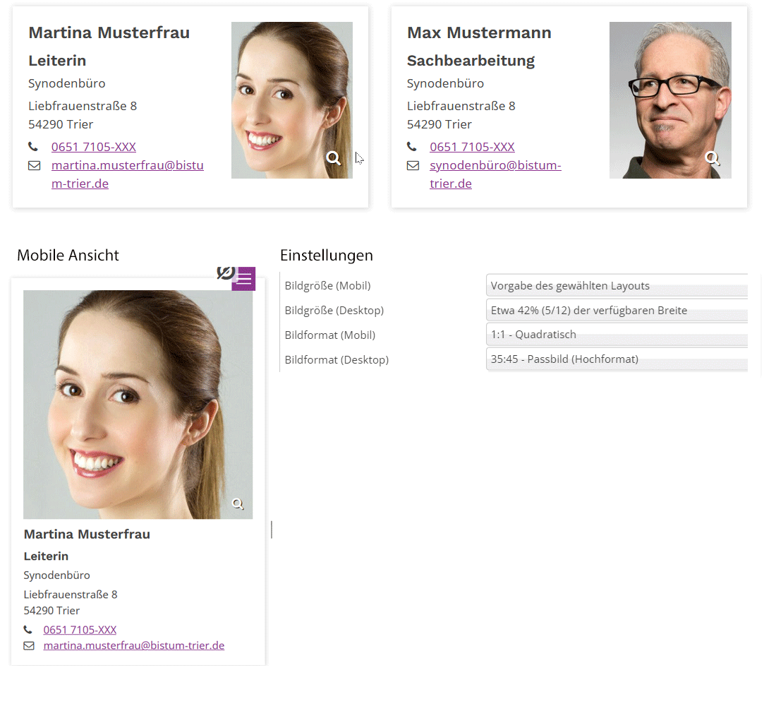 Screenshot der differenzierten Einstellungen