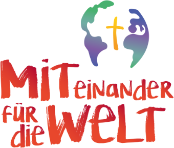Man sieht einen angedeuteten Globus mit einem Kreuz in der Mitte. Darunter der Text 